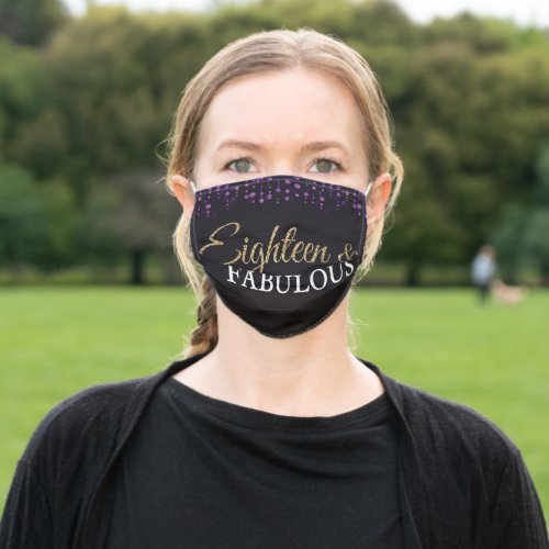 18th Birthday Eighteen and Fabulous Purple Gold Adult Cloth Face Mask