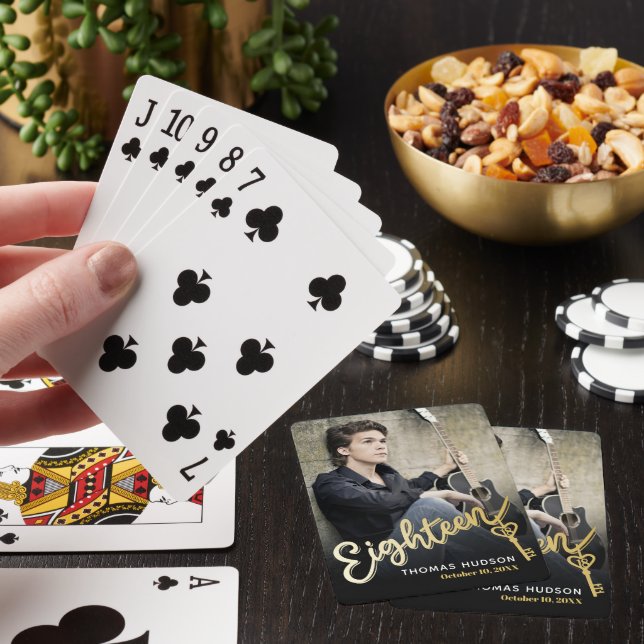 18th birthday eighteen key gold black photo poker cards (In Situ)