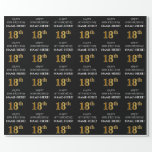[ Thumbnail: 18th Birthday: Elegant, Black, Faux Gold Look Wrapping Paper ]