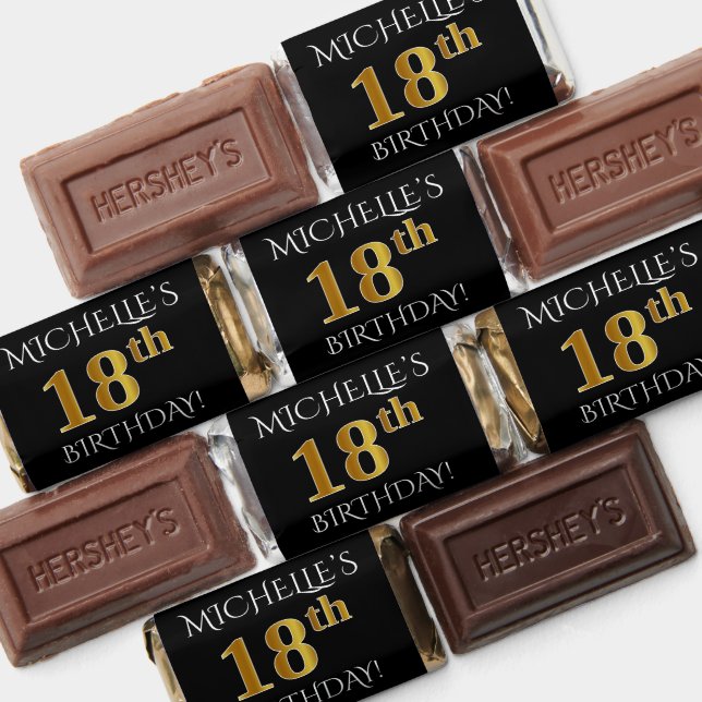 18th Birthday — Elegant, Faux Gold Look 18 + Name Hershey's Miniatures (Assorted)