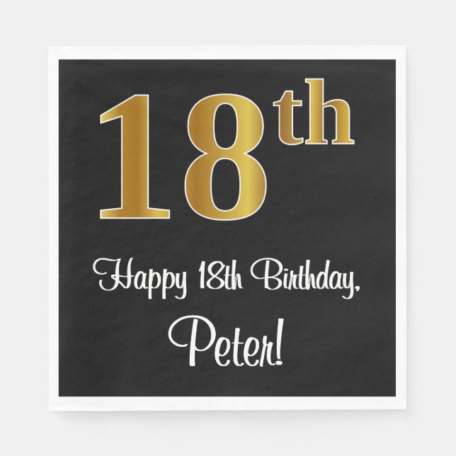 18th Birthday ~ Elegant Luxurious Faux Gold Look # Napkins (Front)