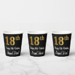 [ Thumbnail: 18th Birthday - Elegant Luxurious Faux Gold Look # Paper Cups ]