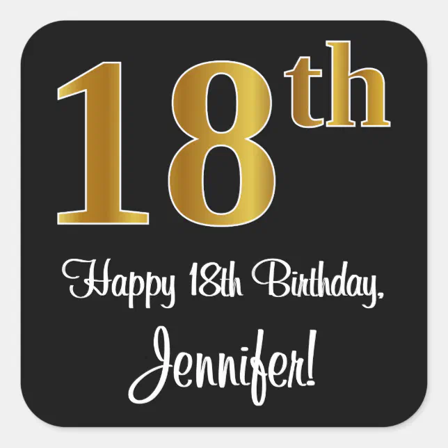 18th Birthday – Elegant Luxurious Faux Gold Look # Square Sticker | Zazzle