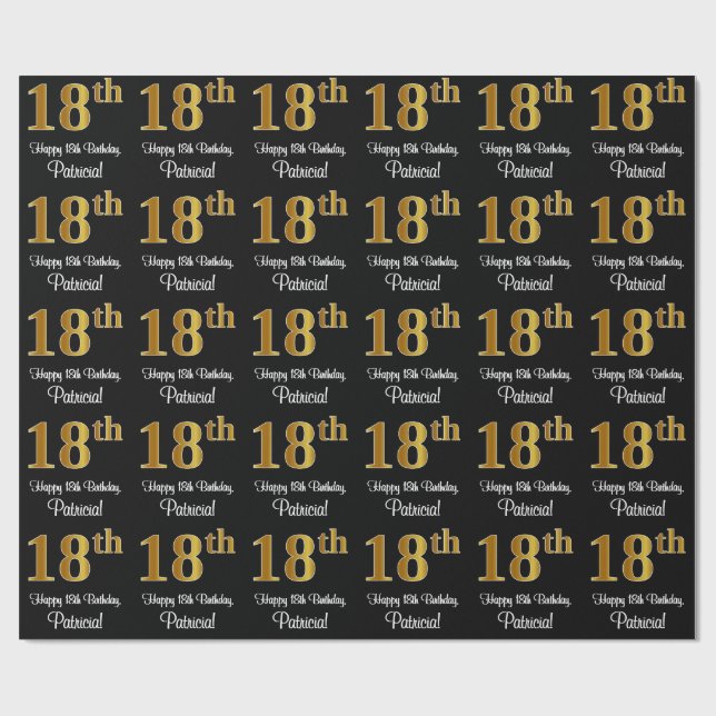 18th Birthday: Elegant Luxurious Faux Gold Look # Wrapping Paper (Flat)
