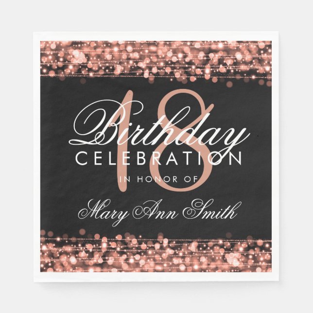 18th Birthday Elegant Party Sparkles Rose Gold Napkins (Front)
