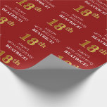 [ Thumbnail: 18th Birthday: Elegant, Red, Faux Gold Look Wrapping Paper ]