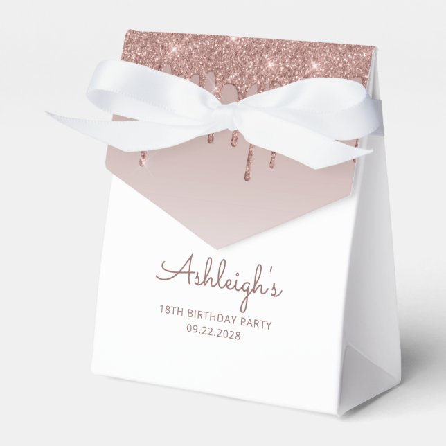 18th Birthday Elegant Rose Gold Glitter Drip Favor Boxes (Front Side)