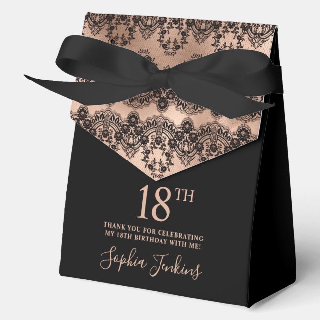 18th Birthday Elegant Rose Gold Lace Favor Boxes (Front)