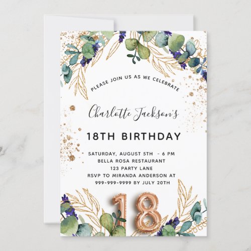 18th birthday eucalyptus greenery glitter elegant invitation