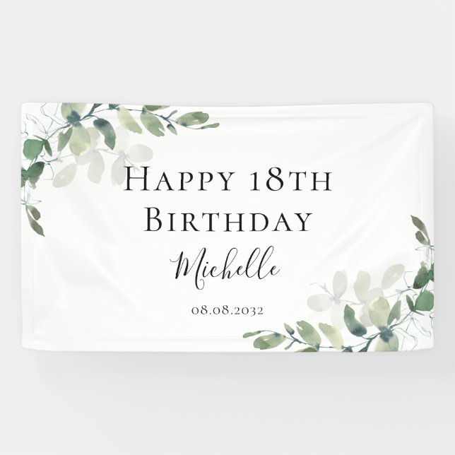 18th Birthday Eucalyptus Greenery Modern Welcome Banner (Horizontal)