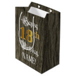[ Thumbnail: 18th Birthday: Faux Gold Look & Faux Wood Pattern Gift Bag ]