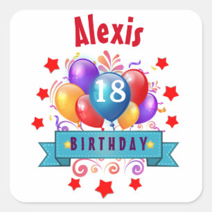 18th Birthday Festive Colorful Balloons V10HZ Square Sticker