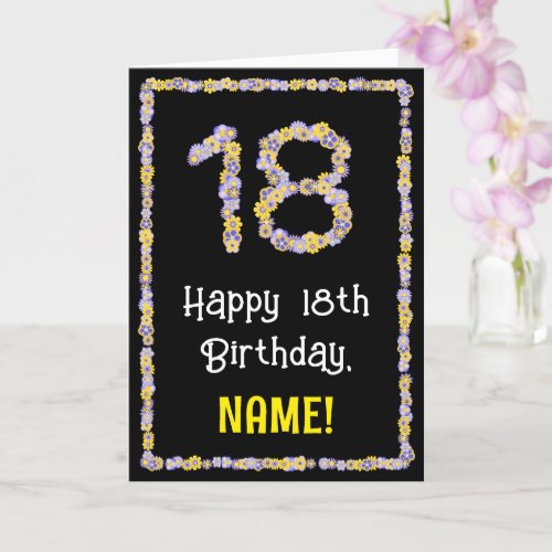 18th Birthday Floral Flowers Number Custom Name Card