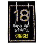 [ Thumbnail: 18th Birthday: Floral Flowers Number, Custom Name Gift Bag ]