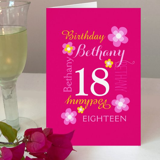 18th birthday flower custom graphic hot pink cards