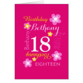 18th birthday flower custom graphic hot pink cards (Front)