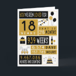 18th Birthday Folded Greeting Card<br><div class="desc">Gold and black designed 18th birthday greeting card for your friend or family who is turning 18 featuring balloons,  buntings,  wine,  gift box,  cake,  days,  months,  minutes,  weeks text.</div>