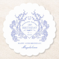 18th Birthday French Blue Floral Crest Custom