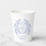 18th Birthday French Blue Floral Crest Custom Paper Cups<br><div class="desc">An elegant French vintage blue floral crest takes center stage on this timeless custom paper cup. Ornate,  formal and very feminine will make any birthday lady feel very special. Coordinating party supplies are available.</div>