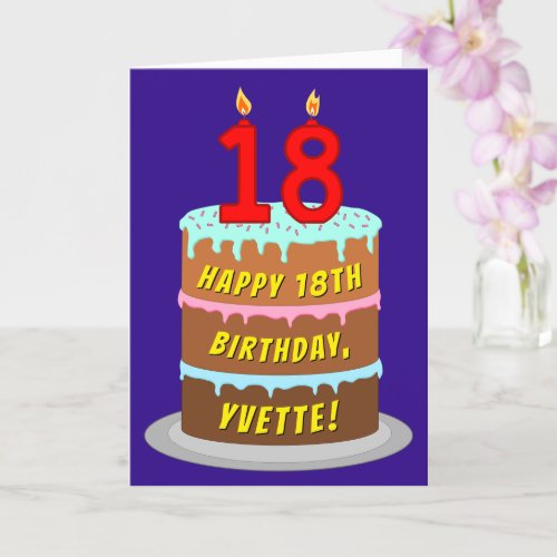 18th Birthday Fun Cake and Candles  Custom Name Card