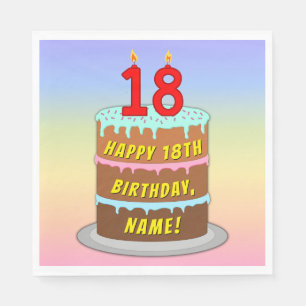 18th Birthday: Fun Cake and Candles + Custom Name Napkins