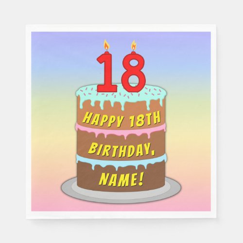 18th Birthday Fun Cake and Candles  Custom Name Napkins