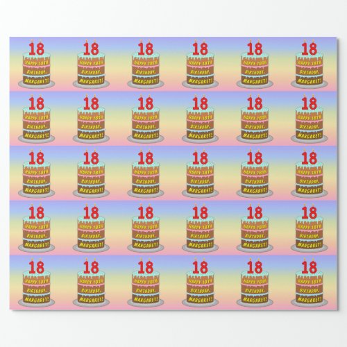 18th Birthday Fun Cake and Candles  Custom Name Wrapping Paper