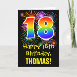 [ Thumbnail: 18th Birthday: Fun Fireworks Pattern + Rainbow 18 Card ]