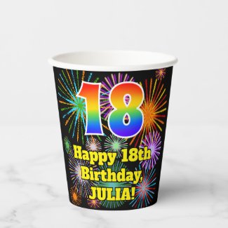 18th Birthday: Fun Fireworks Pattern + Rainbow 18