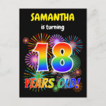[ Thumbnail: 18th Birthday - Fun Fireworks, Rainbow Look "18" Postcard ]