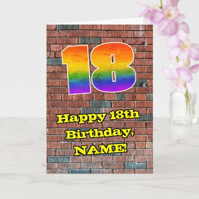 18th Birthday: Fun Graffiti-Inspired Rainbow 18 Card (Orchid)
