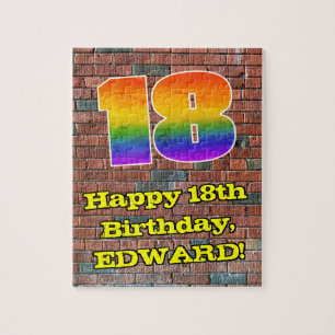 18th Birthday: Fun Graffiti-Inspired Rainbow 18 Jigsaw Puzzle