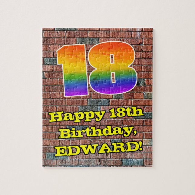 18th Birthday: Fun Graffiti-Inspired Rainbow 18 Jigsaw Puzzle (Vertical)