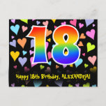 [ Thumbnail: 18th Birthday: Fun Hearts Pattern, Rainbow 18 Postcard ]
