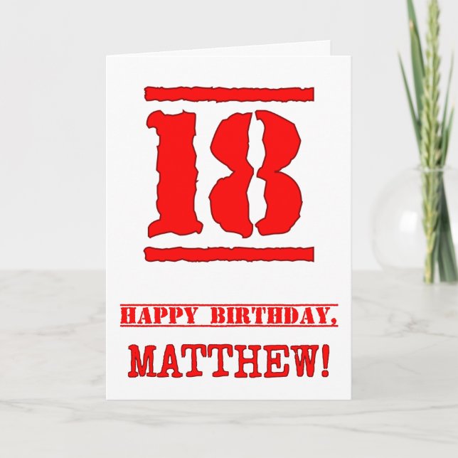 18th Birthday: Fun, Red Rubber Stamp Inspired Look Card (Front)