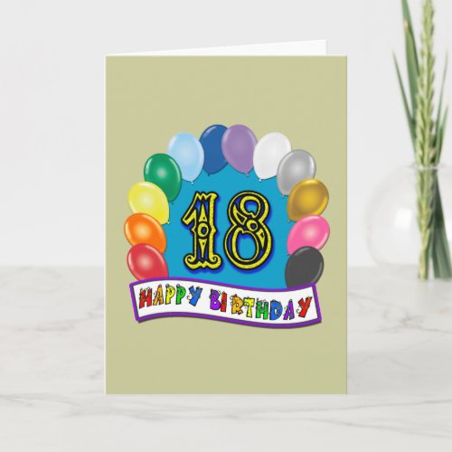 18th Birthday Gifts with Assorted Balloons Design Card