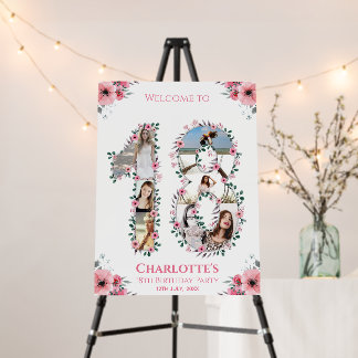 18th Birthday Girl Photo Pink Flower White Welcome Foam Board