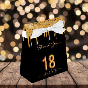 18th birthday glitter drips black gold thank you favor boxes