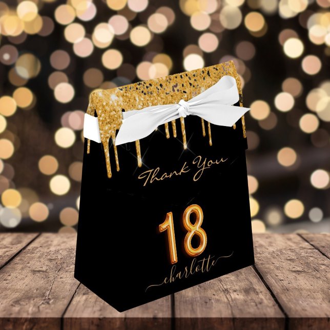18th birthday glitter drips black gold thank you favor boxes (Creator Uploaded)