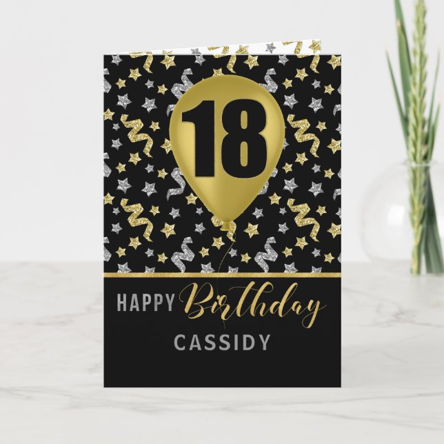 18th Birthday Gold and Silver Confetti Balloon Card (Front)