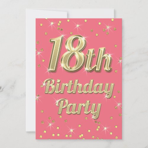 18th Birthday Gold Bling Typography Confetti Pink Invitation