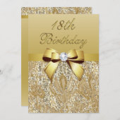 18th Birthday Gold Faux Sequins and Bow Invitation (Front/Back)