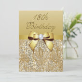 18th Birthday Gold Faux Sequins and Bow Invitation (Standing Front)