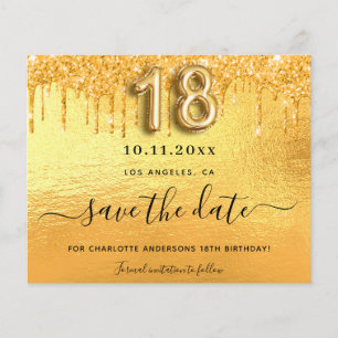 18th birthday gold glitter budget save the date flyer