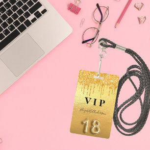 18th birthday gold glitter drips metallic badge