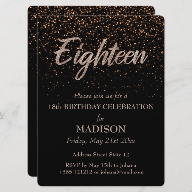 18th Birthday Gold Glitter Invitation (Front/Back)