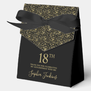 18th Birthday Gold Glitter Roses Thank You  Favor Boxes