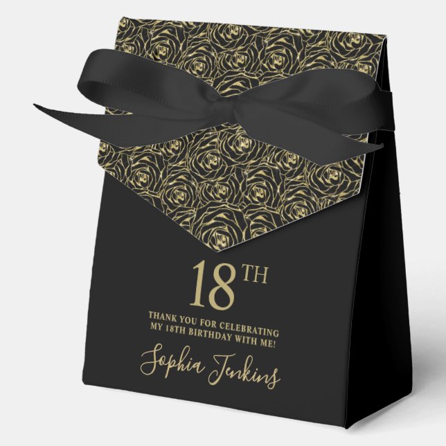 18th Birthday Gold Glitter Roses Thank You  Favor Boxes (Front)