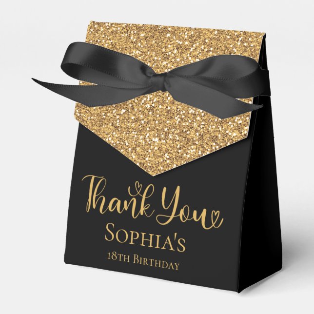 18th Birthday Gold Glitter Thank You Favor Boxes (Front Side)