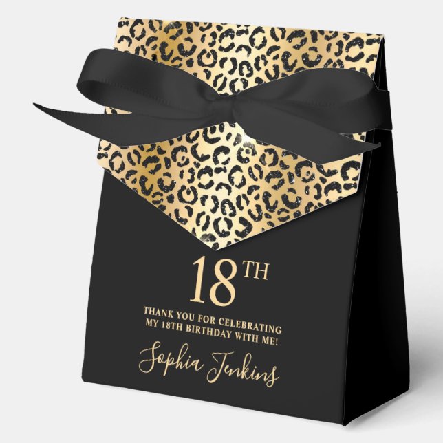 18th Birthday Gold Leopard Print Thank You  Favor Boxes (Front)